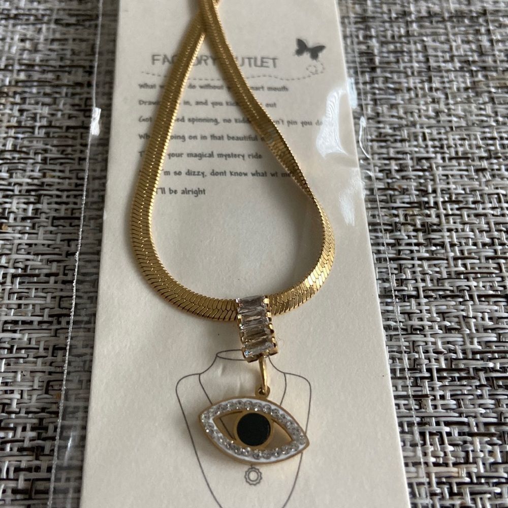 Fashion Jewelry necklace Evil eye pendant gold and rhinestone design NWT